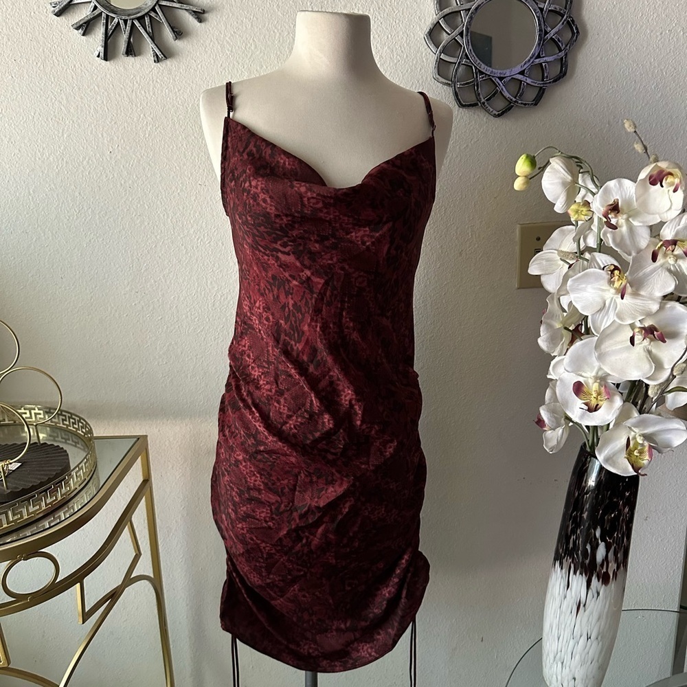 Intimately free people Red Snake Print Ruched Dress Sz Xs cool girls only